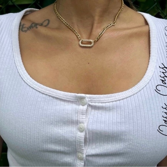 Unisex Gold (White & Green Crystal Stone) Link Chain Necklace - Picture 2 of 6